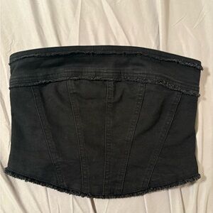 Urban Outfitters Black Frayed Denim Strapless Top